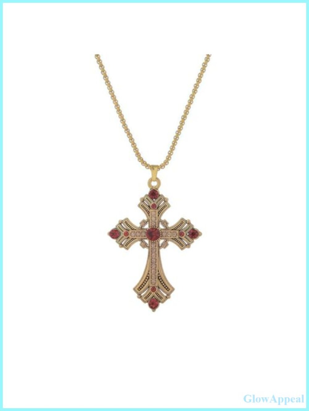 Gold Large Cross Necklace with Zircon Gothic Y2K Statement Jewelry